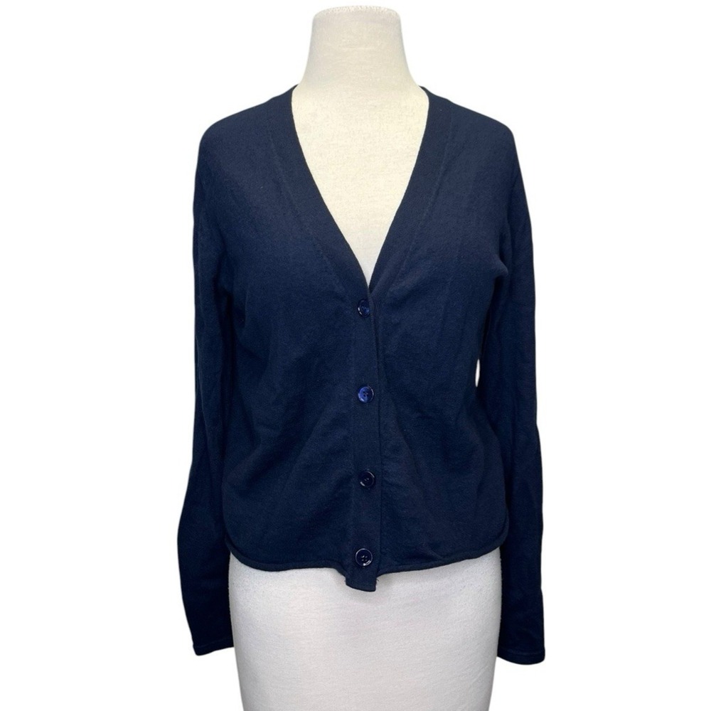 Majestic Filatures Women 100% Cashmere V Neck Cardigan Sz 3 Medium Navy Blue‎